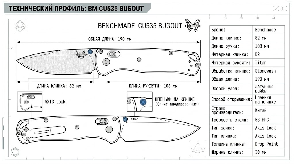 Складной нож benchmade CU535 bugout titanium